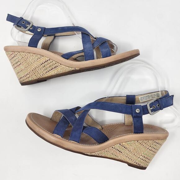 UGG Australia Wedge Sandal Women 9.5 Gaiana Blue Leather Strappy Woven Heel - Picture 7 of 11
